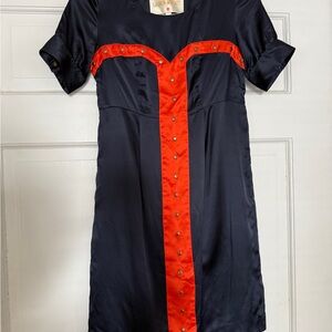 Elegant Black and Red Satin Dress